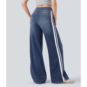 HALARA Flex High Waisted Stripe Wide Leg Flowy Casual Knit Jeans Size L y2k